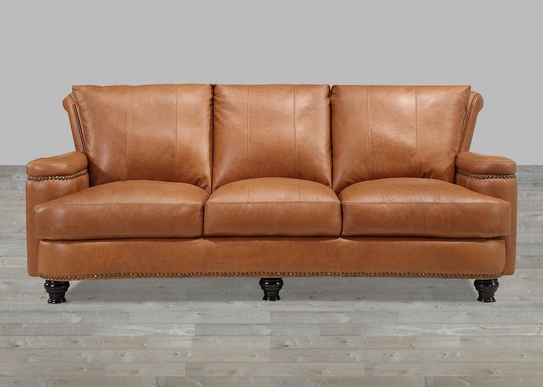 worn semi aniline leather sofa