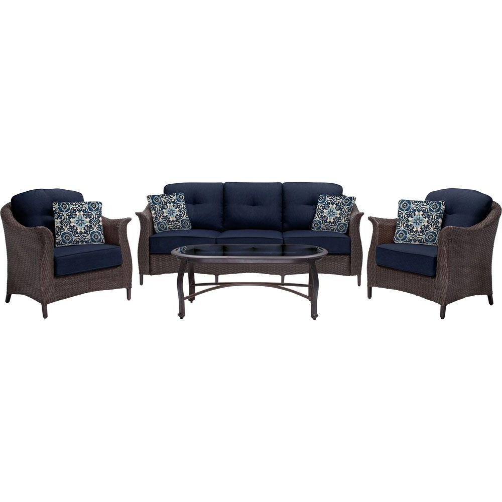 Wicker 4pc Patio Conversation Sets With Navy Cushions