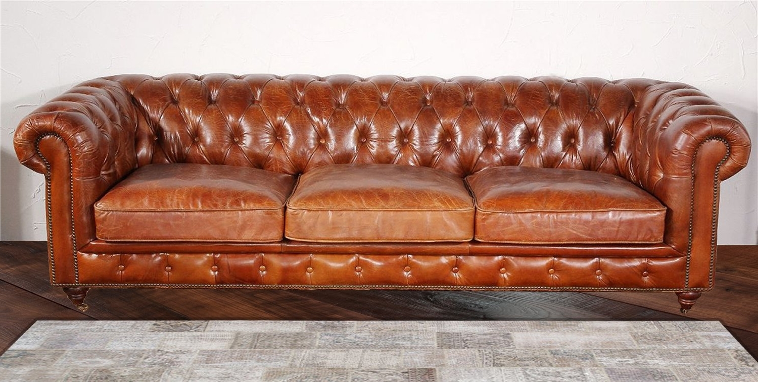 chesterfield designer style tufted leather sofa