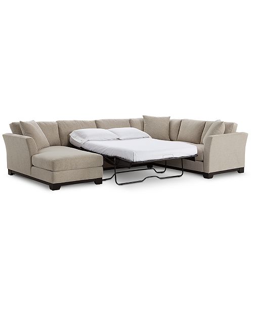 Furniture Elliot II 138" Fabric 3-Piece Chaise Sleeper Sectional .