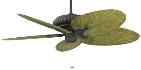 Tropical ceiling fan, love those green leaf blades!! Fanimation .