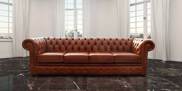 Buy 4 seat tan leather Chesterfield sofa | DesignerSofas
