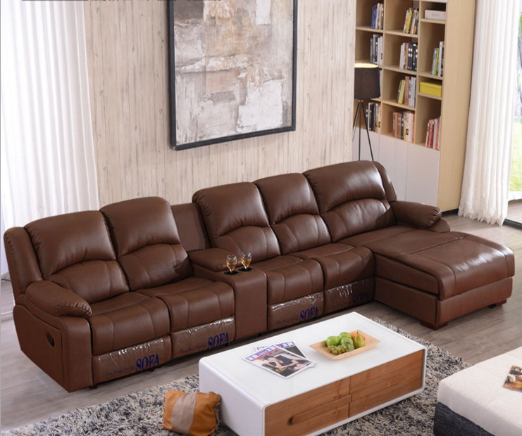 living room sofa Recliner Sofa, cow Genuine Leather Sofa, Cinema 4 .