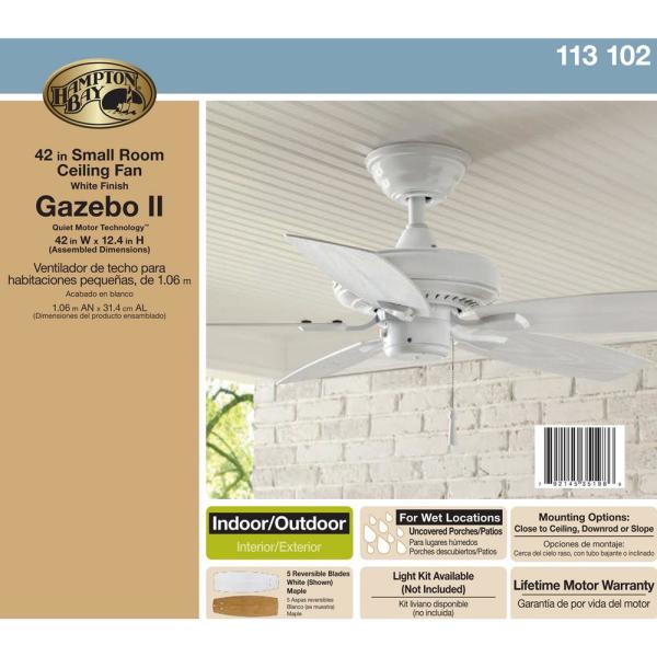Hampton Bay Gazebo II 42 in. Indoor/Outdoor White Ceiling Fan .