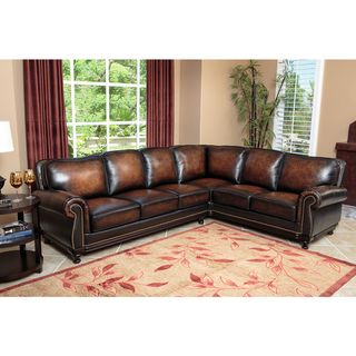 Abbyson Palermo Woodtrim Top Grain Leather Sectional Sofa .