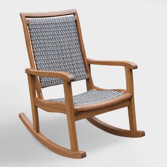 Gray All-Weather Wicker and Wood Galena Rocking Chair | World Mark