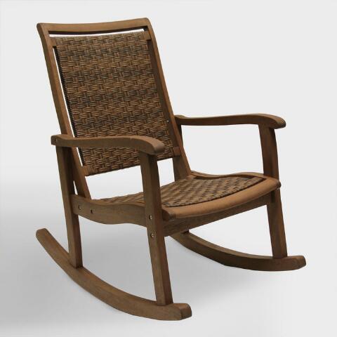Brown All-Weather Wicker and Wood Galena Rocking Chair | World Mark