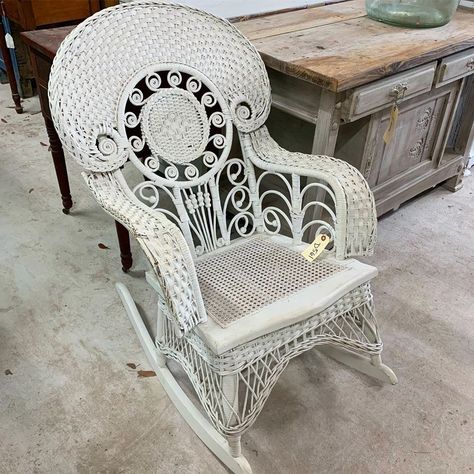 Dreaming of spring on the porch? Rare antique wicker rocking chair .