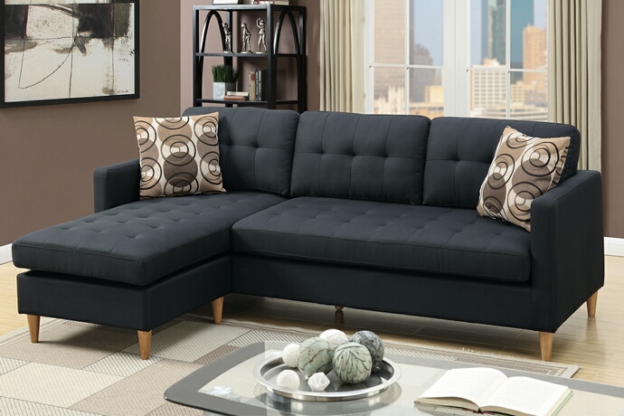 F7084 2 pc leta black polyfiber fabric upholstered apartment size .