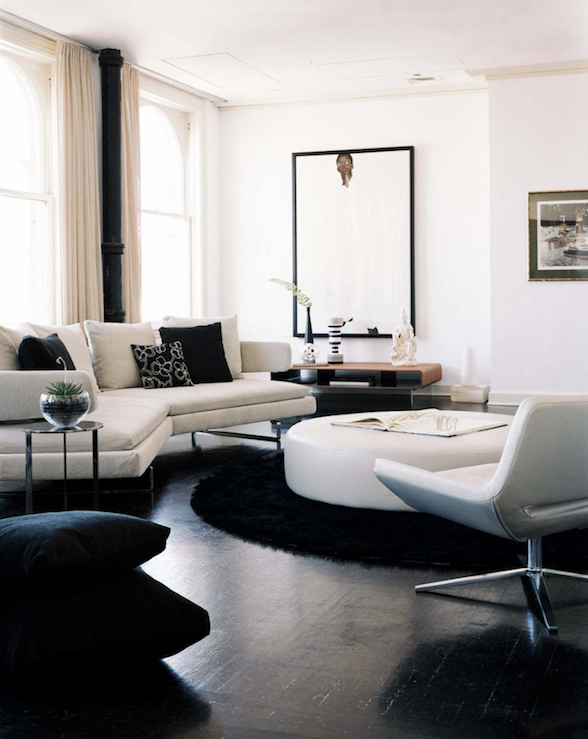 Modern white & black living room design with white modern .