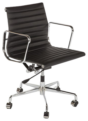 Midcentury Style Genuine Leather Executive Office Chair, Chrome .