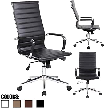 Amazon.com: 2xhome Executive Office Chair Ribbed PU leather With .