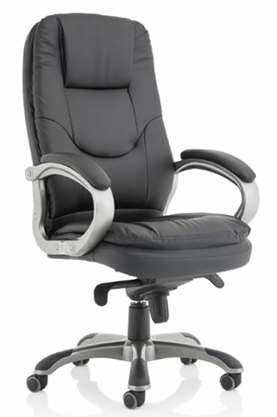 Larger User Black Leather Faced Executive Office Chair - High Back .