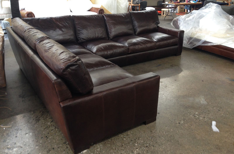 Braxton L Sectional Sofa in Glove Truffle – 43″ Studio Depth .