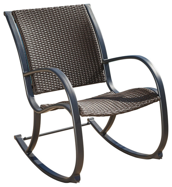 GDF Studio Leann Outdoor Dark Brown Wicker Rocking Chair .