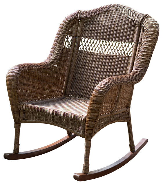 Indoor/Outdoor Patio Porch Walnut Resin Wicker Rocking Chair .