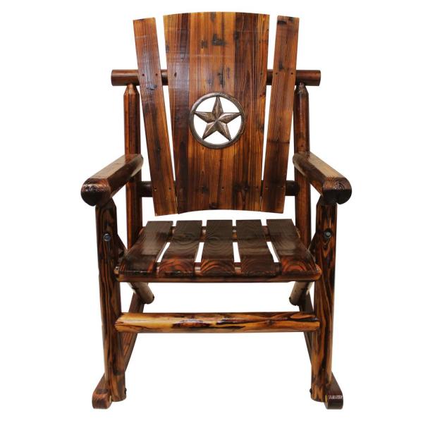 Leigh Country Char Log Wood Patio Rocking Chair With Star .