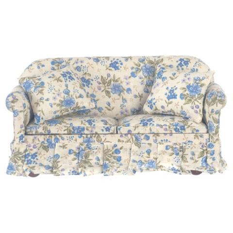 Blue Floral Chintz Overstuffed Sofa – Dollhouse Juncti