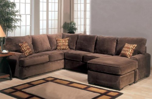 Sectional Sofa Couch Chaise with Block Feet in Chocolate Color .