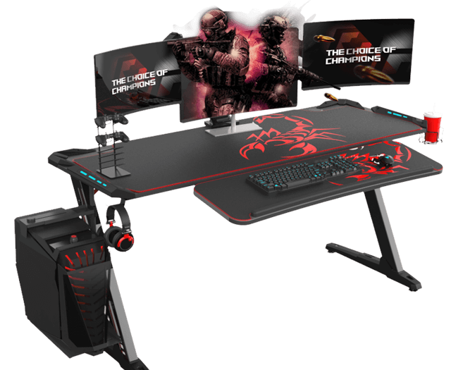 Z60 Gaming Desk With LED Lights - Controller Stand - Cup Holder .