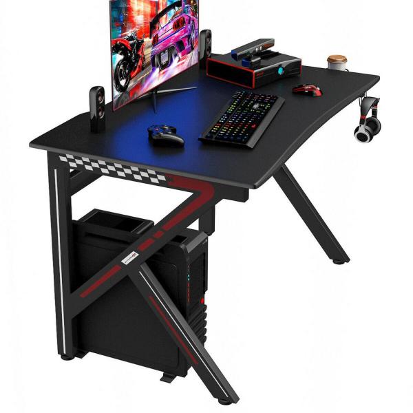 Costway 29.5 in. Black Metal Gaming Desk Gamers Computer Table E .