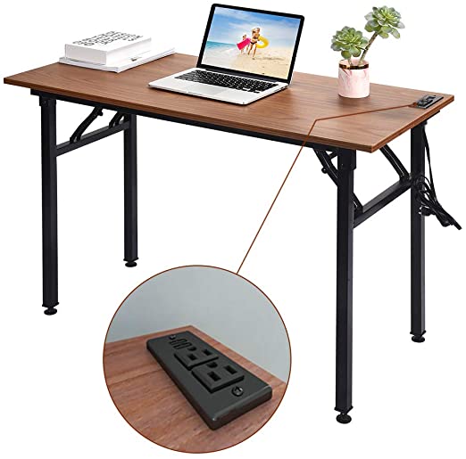 Amazon.com: Frylr Folding Computer Desk with Plugs & USB Ports .
