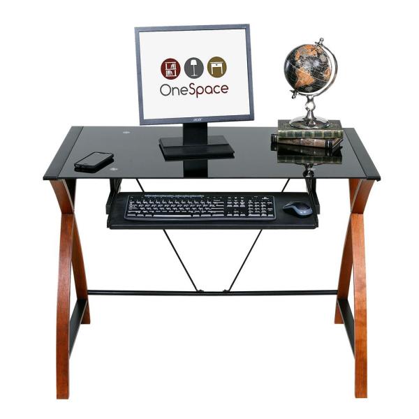 OneSpace 40 in. Rectangular Black/Brown Computer Desk with .