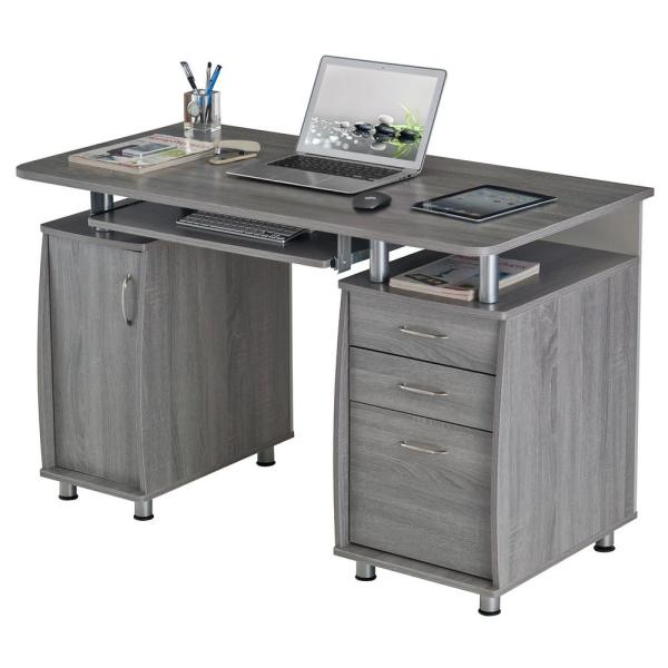 Techni Mobili 48 in. Rectangular Gray 3 Drawer Computer Desk with .