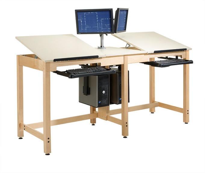Drafting Desk | Diversified Woodcrafts Two-Station Cpu Drafting Tab