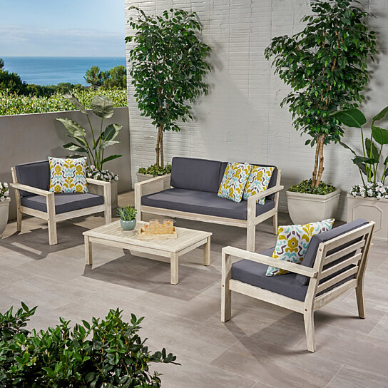 Buy Dominic Outdoor 4 Seater Acacia Wood Chat Set with Cushions by .