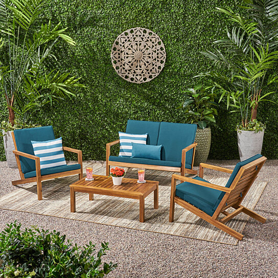 Buy Camryn Outdoor 4 Seater Chat Set with Cushions by GDFStudio on .