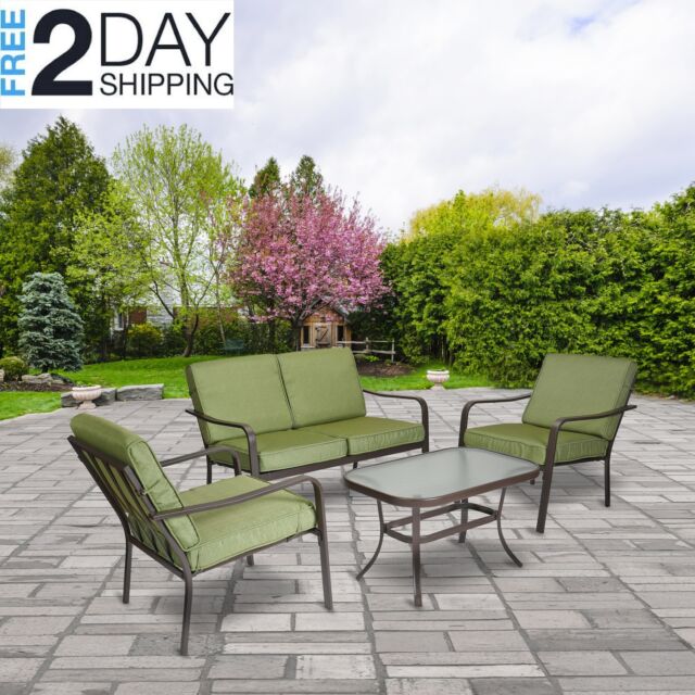 Cushioned 4-Piece Outdoor Patio Conversation Set Green for sale .
