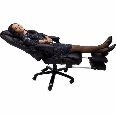 Black Leather Heated Massage Reclining Office Chair w/Footre