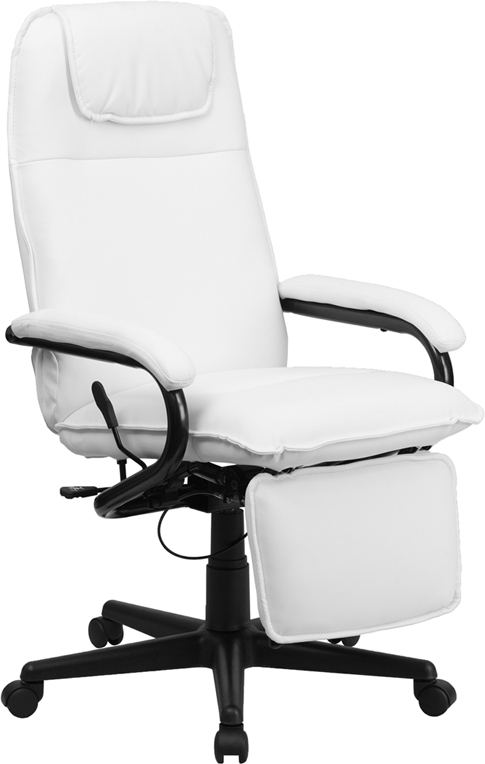 High Back White Leather Executive Reclining Office Chair [BT .