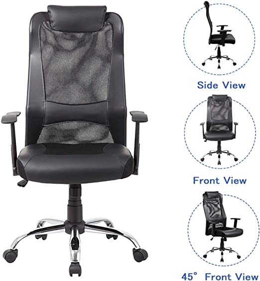 Amazon.com: KADIRYA Mesh Office Chair High-Back PU Leather Home .