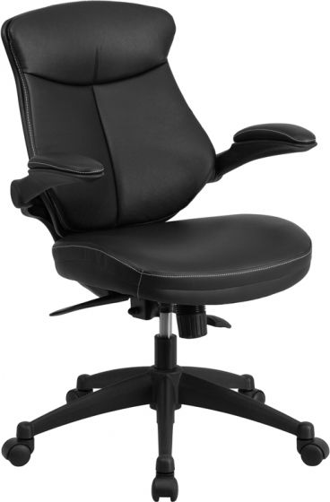 Mid Back Adjustable Executive Black Leather Office Chair with Flip .