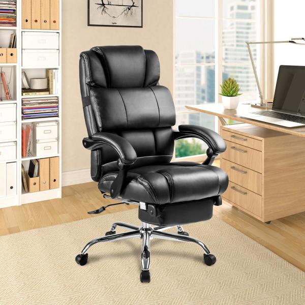 Merax Black Ergonomic PU Leather Big and Tall Office Chair with .