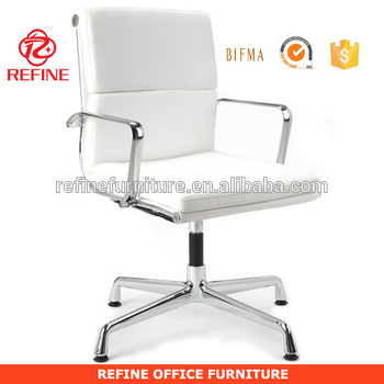White Leather Modern Swivel Executive Office Chair Without Wheels .