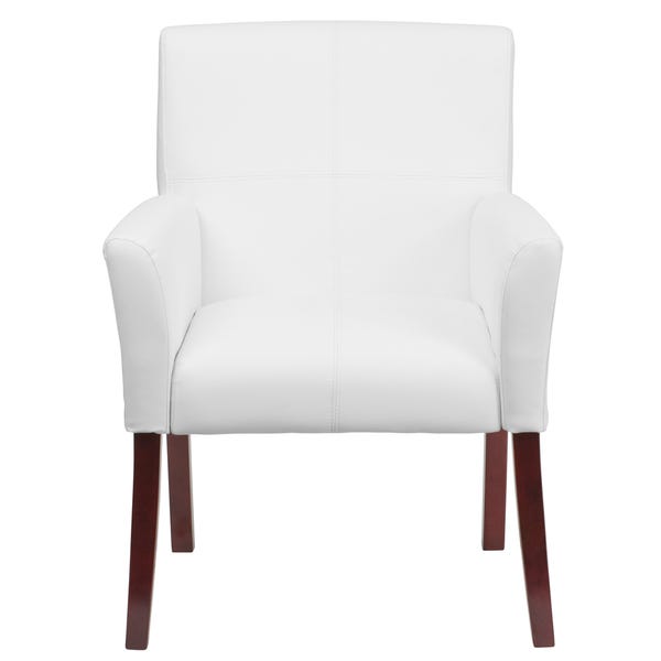 Shop White Leather Executive Office Side Chair with Mahogany .