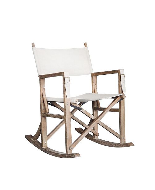 Burnham Home Designs Folding Wooden Rocking Chair with Linen Seat .