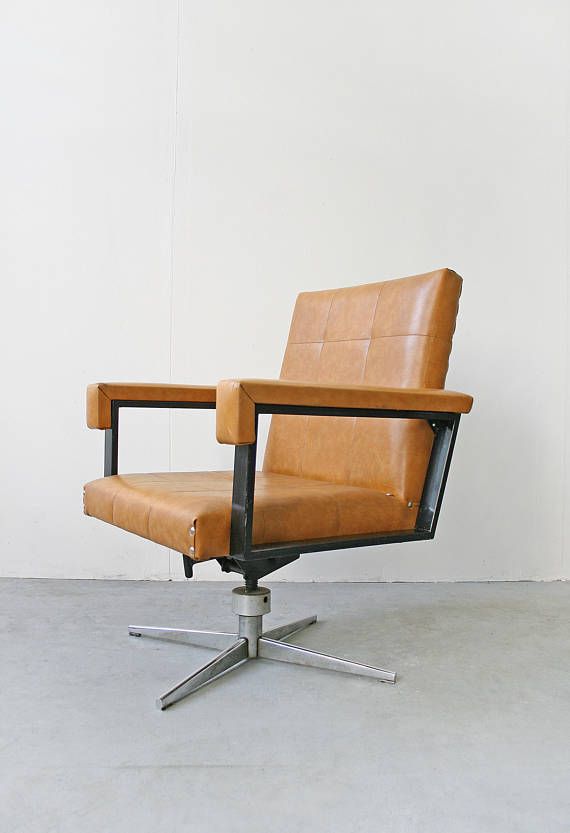Vintage Orange Tan Leather West German Executive Swivel Office .