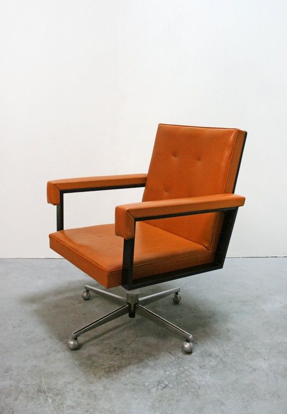 Vintage Orange Leather West German Executive Swivel by WestEstShop .