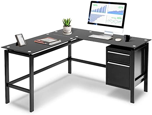 Amazon.com: INVIE L-Shaped Desk with Drawers Corner Computer Desk .