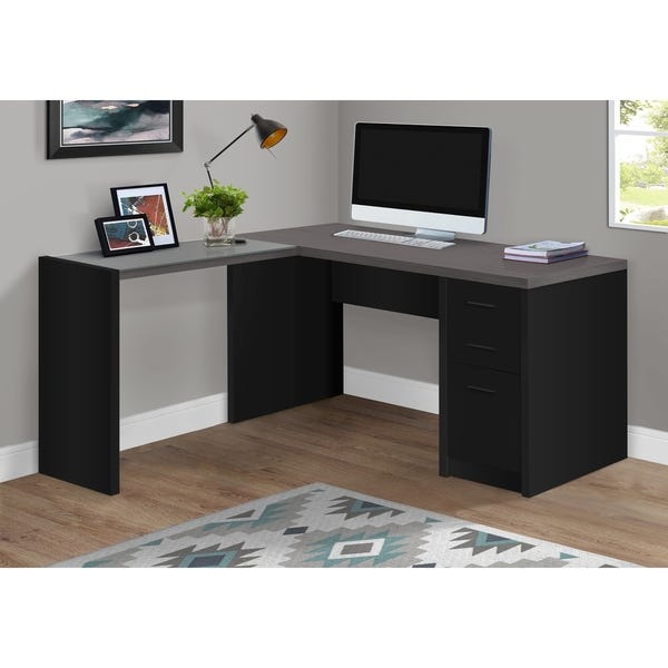 Shop Black/Grey Wood/Tempered Glass Corner Computer Desk .