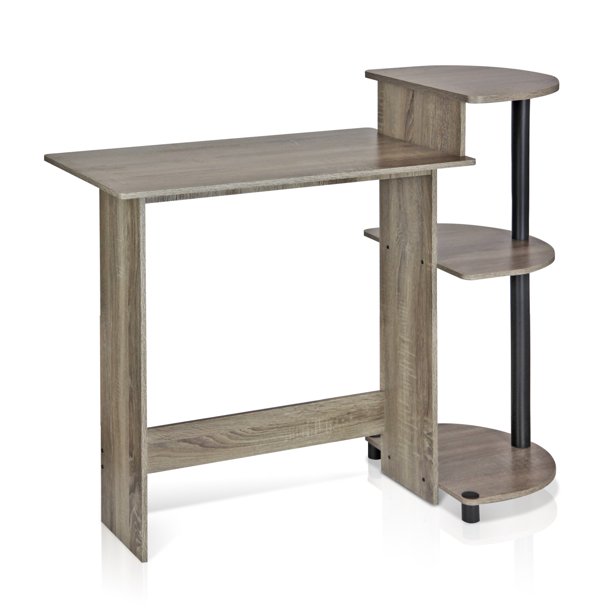 Furinno Compact Computer Desk with Shelves, French Oak Grey/Black .