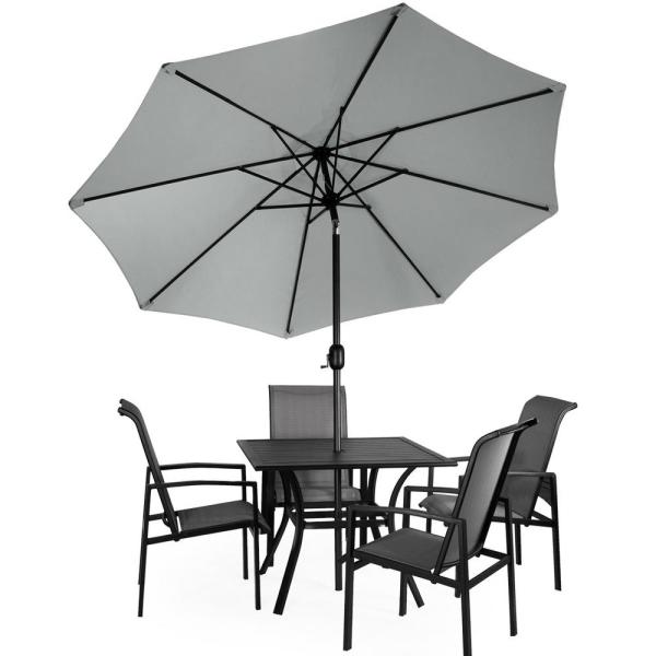 Barton 9 ft. Steel Outdoor Market Patio Umbrella in Dark Grey .