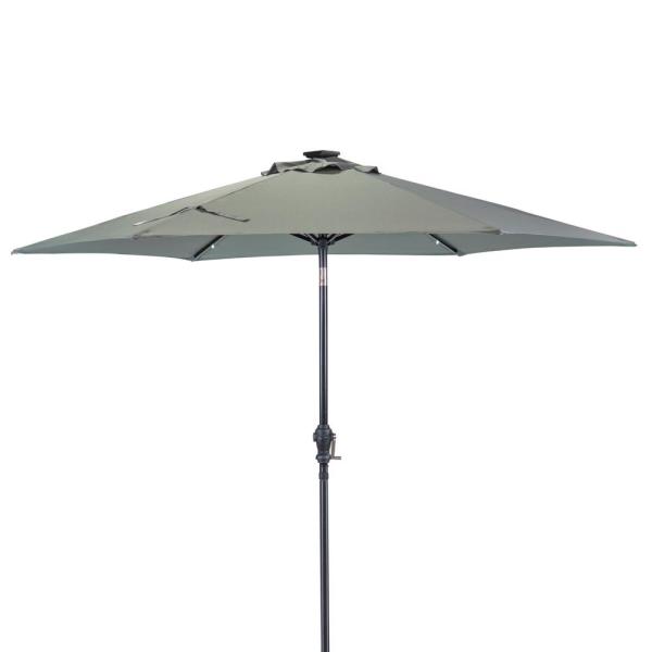 Sun-Ray 9 ft. Round Solar Lighted Market Patio Umbrella in Grey .