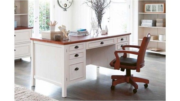 Piedmont Executive Desk - Distressed White - Furniture - Desks .