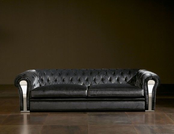 Nella Vetrina, luxury Italian sofa upholstered in black leather .