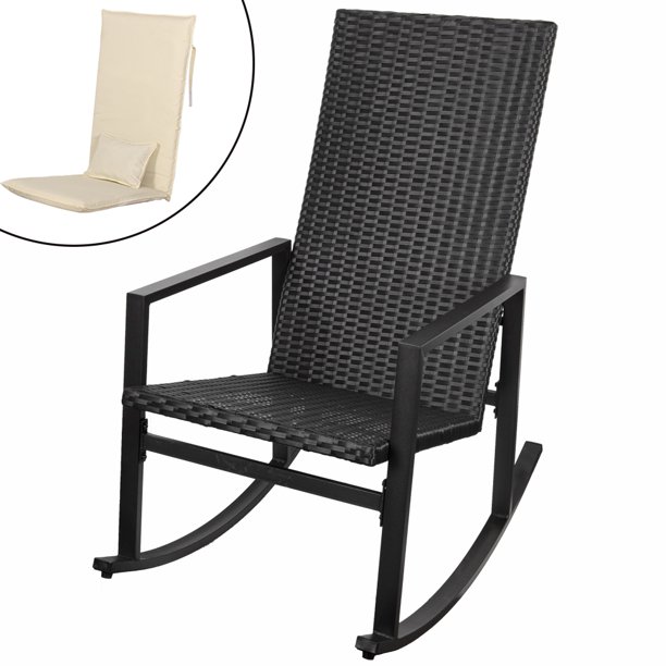 Sundale Outdoor Indoor Wicker Rocking Chair with Cushion and .